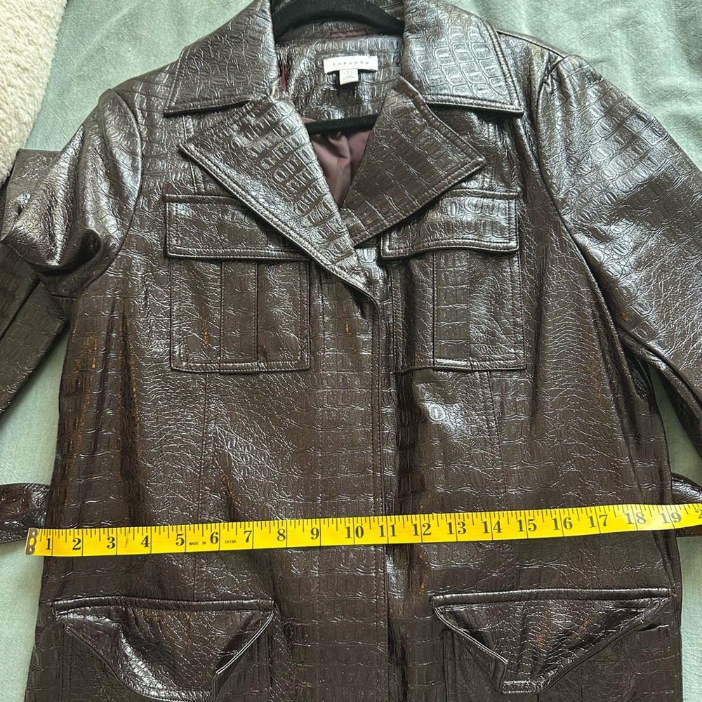 Topshop Dark Brown Croc-Embossed Leather Jacket - Picture 5 of 6